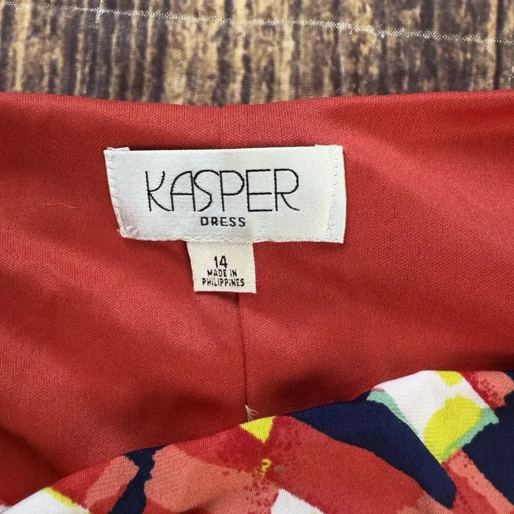 Kasper Womens Dress Size 14 Multi Color Red Yellow Blue Sleeveless - Picture 6 of 8